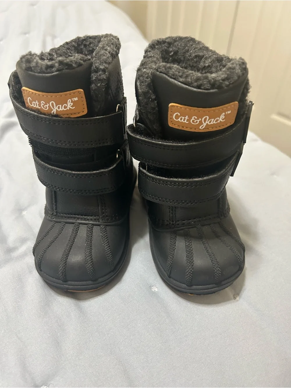 Cat & Jack Black Kids Winter Snow Boots with Faux Fur Trim